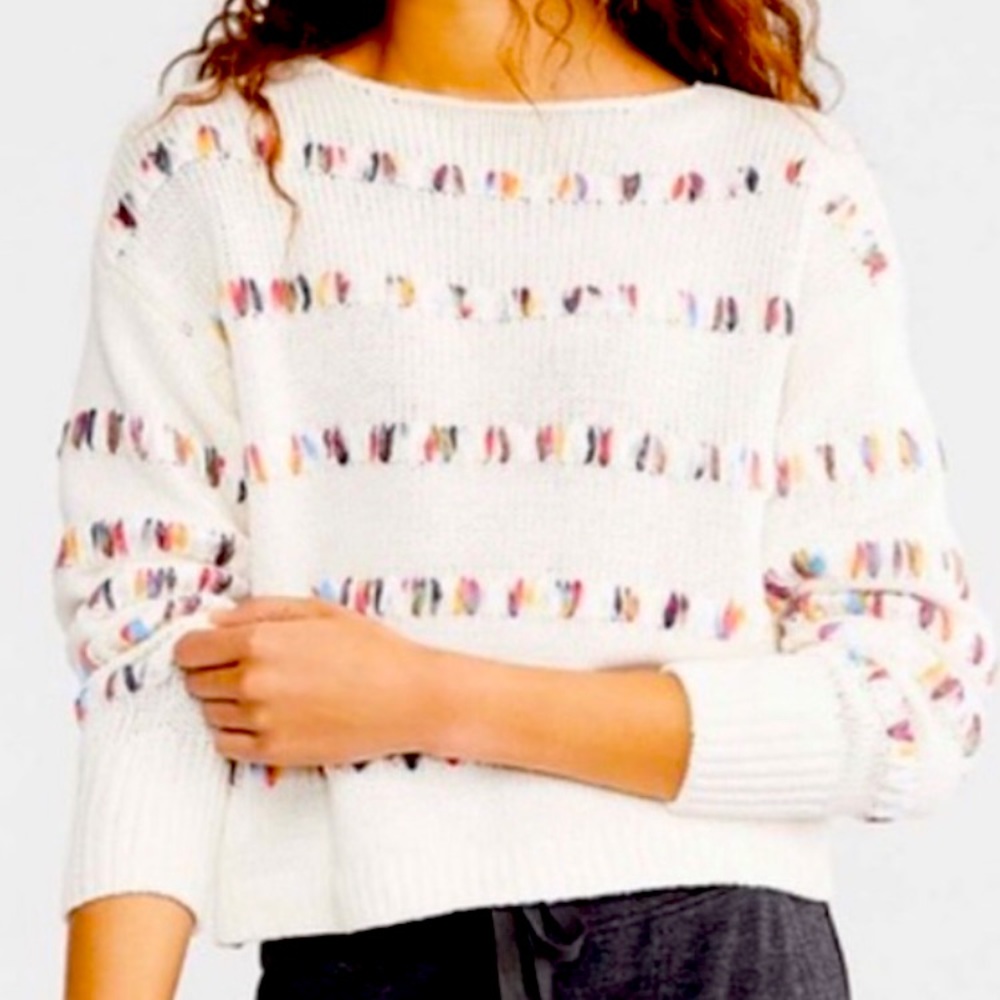 Lou & Grey for Loft Rainbow Stitch Cotton Sweater Size medium